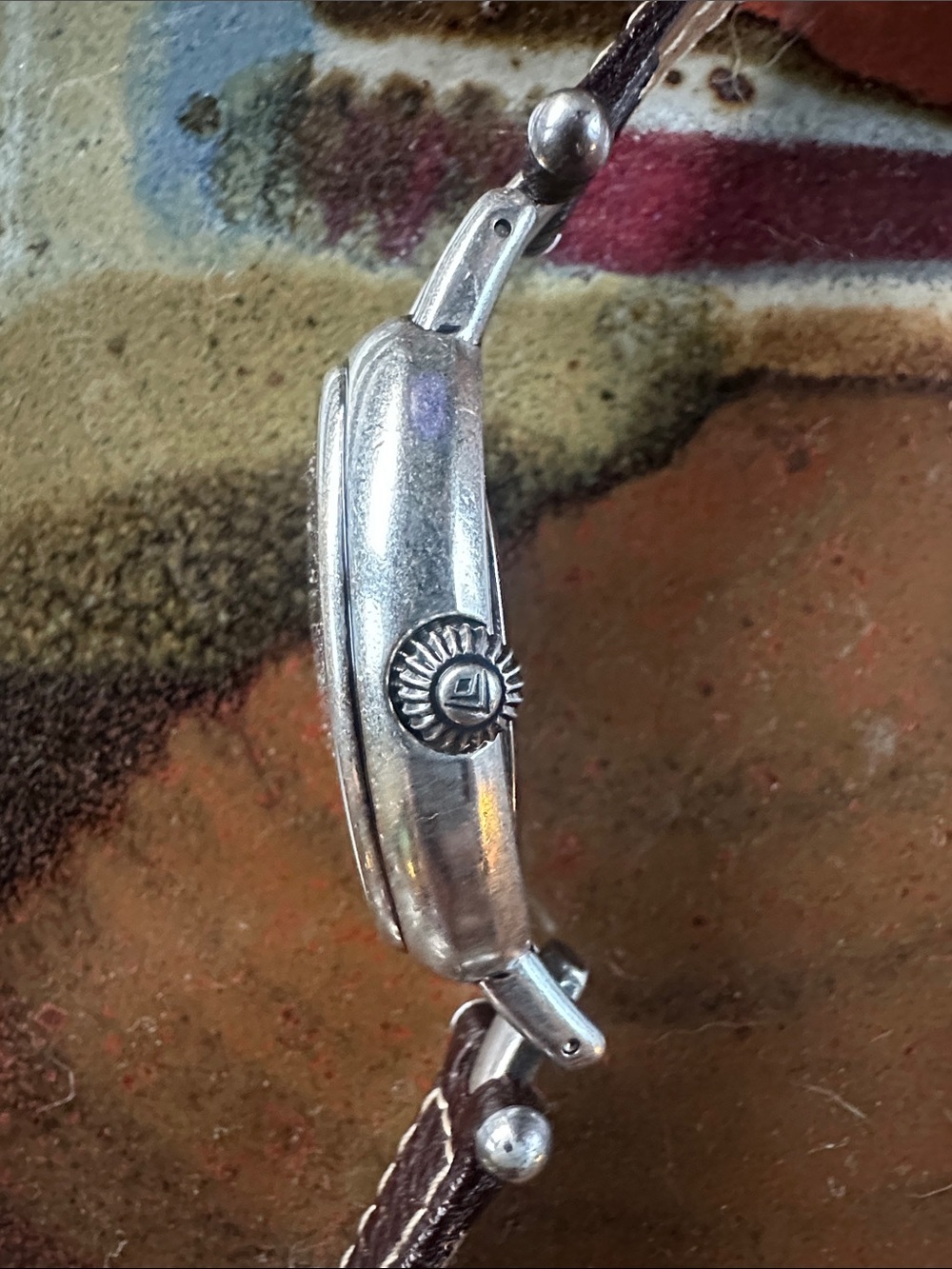 SILPADA Silver and Brown Leather Women's Oval Bracelet Watch - Picture 3 of 6